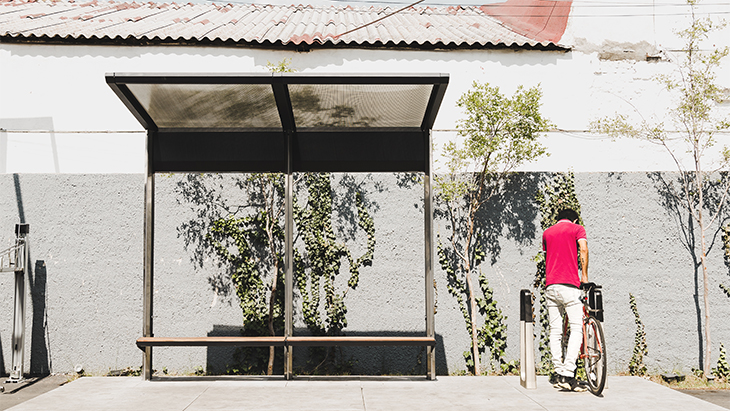 [BKT-PA-003/2-2I-RC-TC] Bus shelter 003 (280 cm, No lighting, Respaldo cristal, Sin Mupi, 2 asientos inox, Crista)