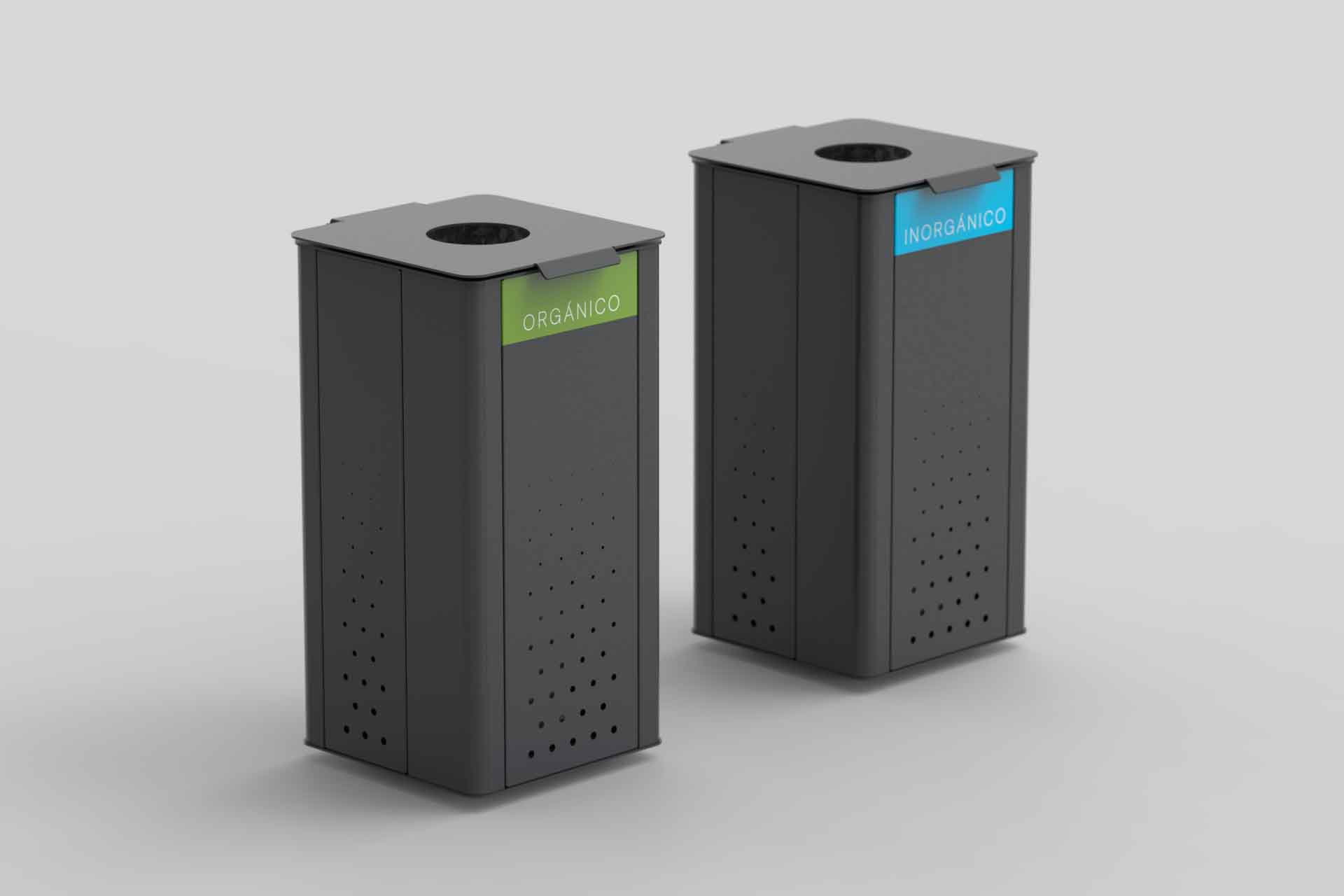 [BKT-BA-004/ME/SEN/PIS/ROT] Basurero 003 Metal (Labeled type of garbage, Simple)